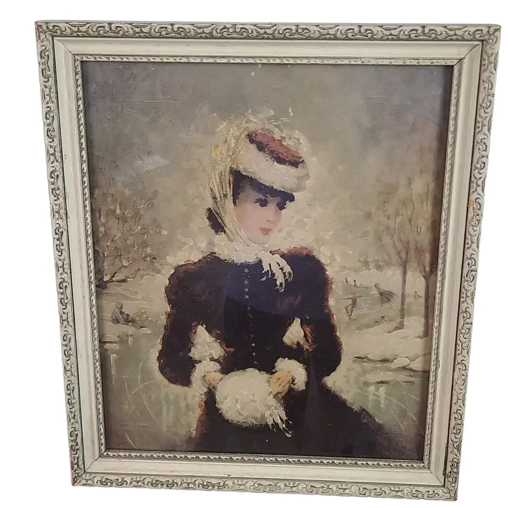 Vintage pair Impressionist style fashionable young ladies framed prints